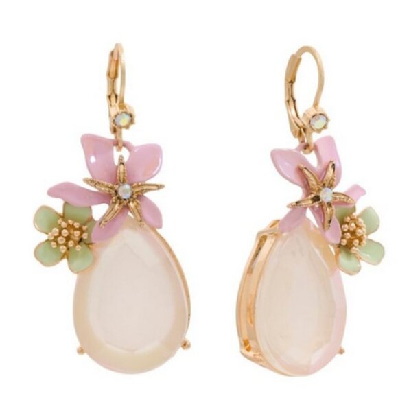 Betsey Johnson Tropical Flower Teardrop and Starfish Earrings Pink NWT - Picture 1 of 9